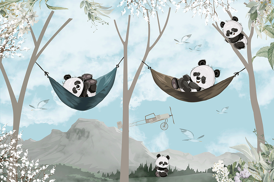 Kinderkamer | Schattige panda's in hangmat